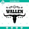 Wallen Bull Skull SVG files with Country Cowboy and Western Music themes. Download PNG vector designs for crafting projects.