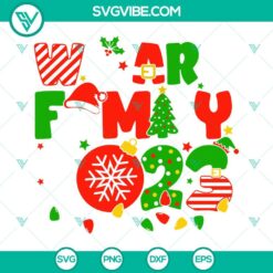 Christmas 2023 SVG and PNG files with "We Are Family" theme for digital crafting projects, including holiday decorations and gifts.