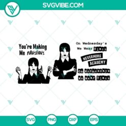 Wednesday Addams themed SVG image bundle for 2022, including PNG, DXF, EPS formats. Unique, gothic designs for crafts.