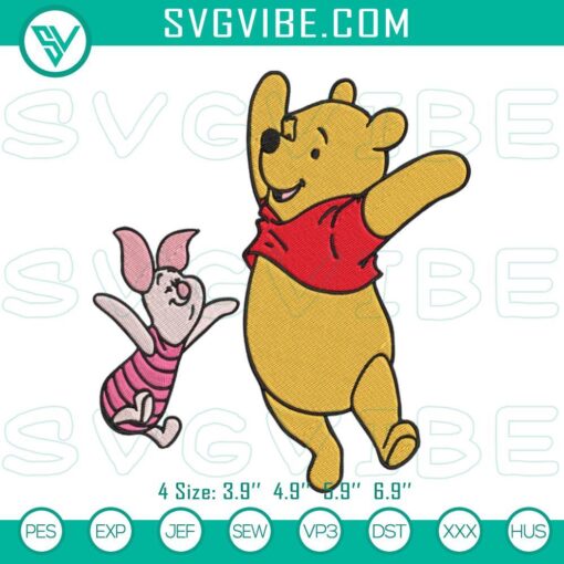 winnie pooh and piglet embroidery pes files design mockup