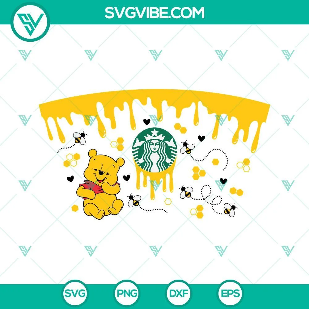 Starbucks Cup Wrap, SVG Files, Winnie Pooh Full Wrap Starbucks Cup SVG Image, 1