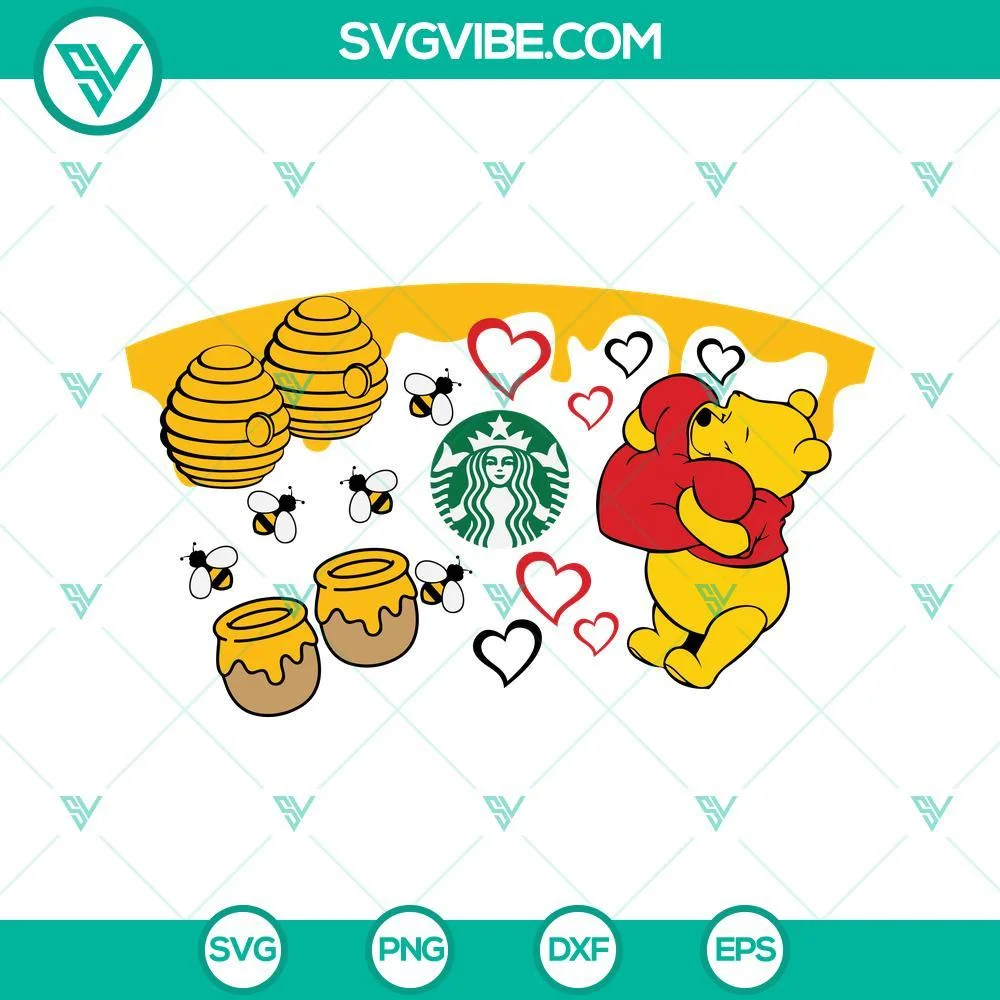 Starbucks Cup Wrap, SVG Files, Winnie Pooh Starbucks Full Wrap SVG Images, 1