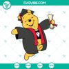 Winnie The Pooh graduation SVG files with Pooh Bear in cap and gown, ideal for download. Great for celebrating a graduation event.