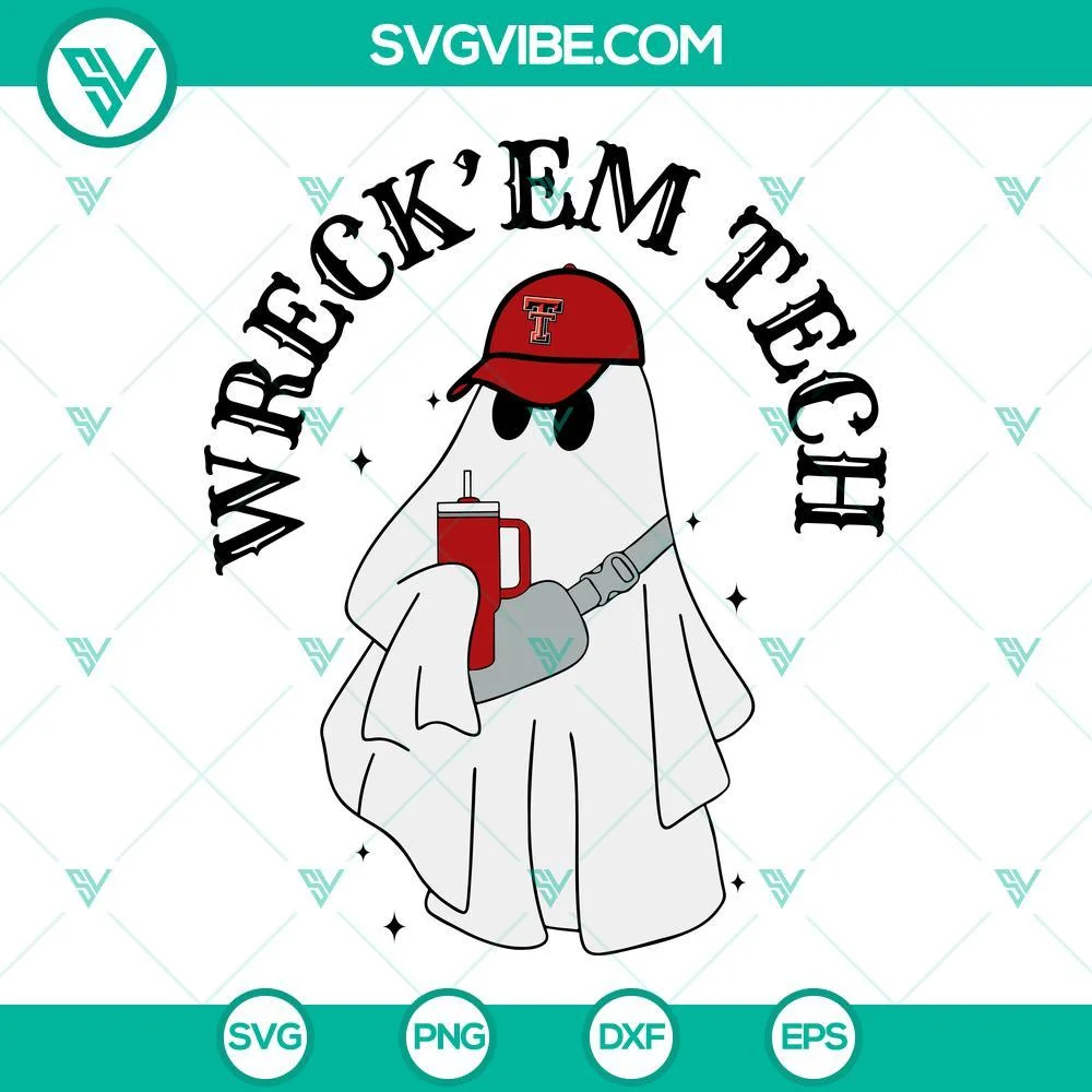 Halloween, Sports, SVG Files, Wreck’Em Tech Boojee Ghost SVG File, Texas Tech 1