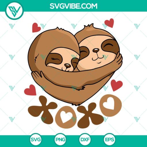 xoxo sloth svg valentine sloth svg sloth lovers svg cute valentine svg png dxf eps cricut 9 mockup