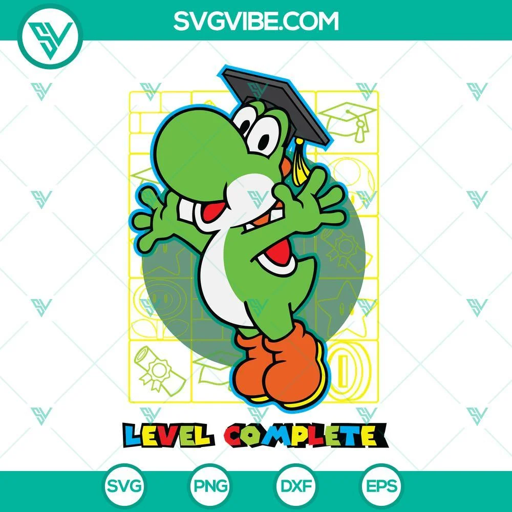 Movies, SVG Files, Yoshi Level Complete Graduation SVG Images, Super Mario Bros 1