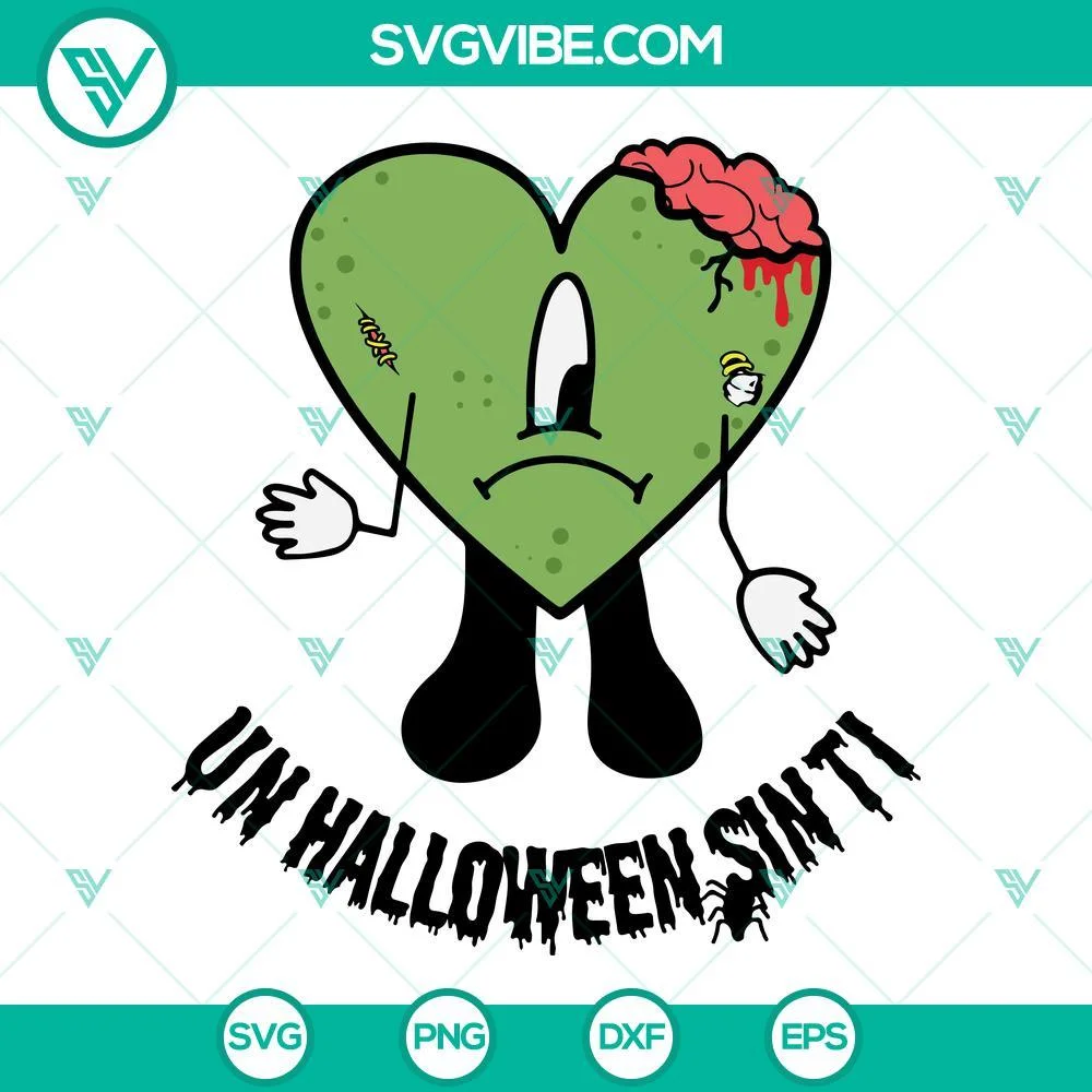 Halloween, Musics, SVG Files, Zombie Bad Bunny Heart Halloween SVG Image, 1