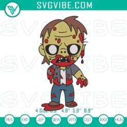 Chibi zombie embroidery files, cute Halloween machine design - perfect for horror-themed projects.