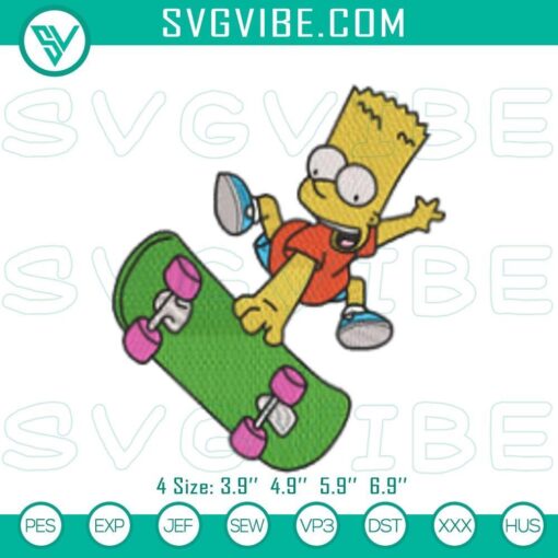 bart simpson skateboarding embroidery patterns mockup