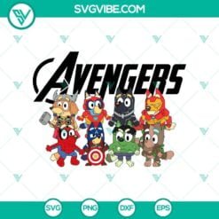 Cartoons, Disney, SVG Files, Bluey as Avengers Superheroes SVG/PNG, Bluey 2