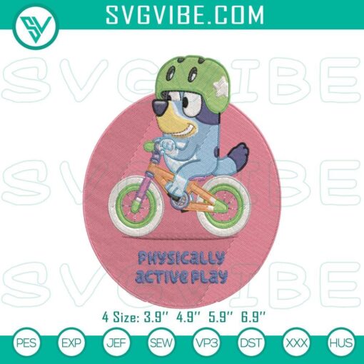 bluey bike ride active play embroidery patterns mockup