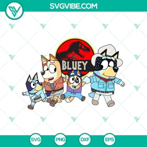 bluey family in jurassic park svg combo pack mockup