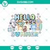 Bluey and Friends Summer Greetings SVG with cute characters enjoying summer vacation, perfect for crafting and digital projects.