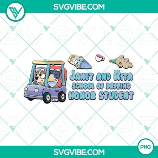 bluey janet rita driving school top student png mockup 1