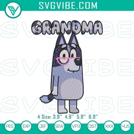 bluey nana and grandma embroidery patterns for machines mockup