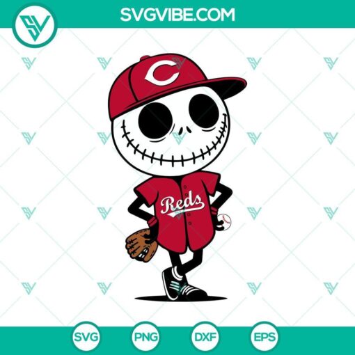 cincinnati reds jack skellington halloween baseball svg png mockup