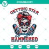 Skeleton girl celebrating 4th of July with "Getting Star Spangled Hammered" patriotic SVG design in red, white, and blue colors.