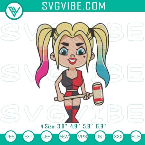 harley quinn chibi embroidery patterns files mockup