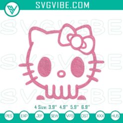 Cartoon Embroidery Designs, Embroidery Designs, Hello Kitty Skull in Pink 11