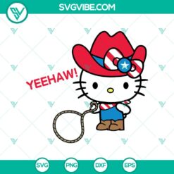 American, 4th Of July, SVG Files, Hello Kitty Western Style SVG, Cowboy Hat 1