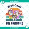 Bluey Bingo and Muffin PNG design featuring Here Come The Grannies, perfect for fans of the popular children's show Bluey.