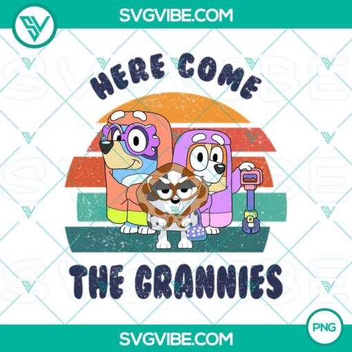 here come the grannies png bluey bingo and muffin png mockup