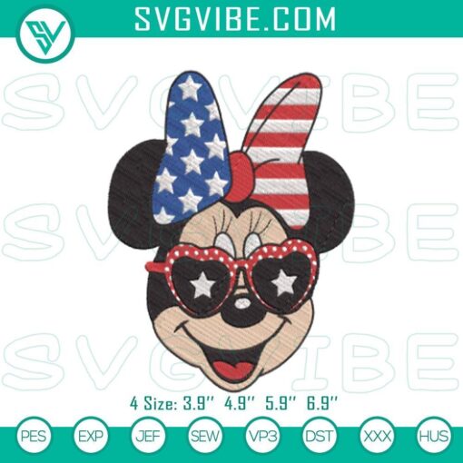 independence day usa flag minnie mouse embroidery design mockup