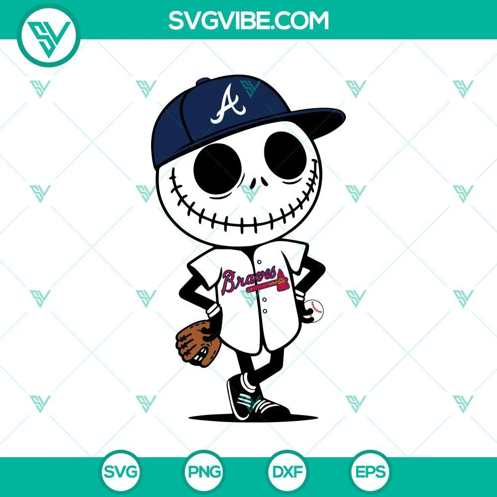 Baseball, Halloween, Sports, SVG Files, Jack Skellington Braves Halloween 1