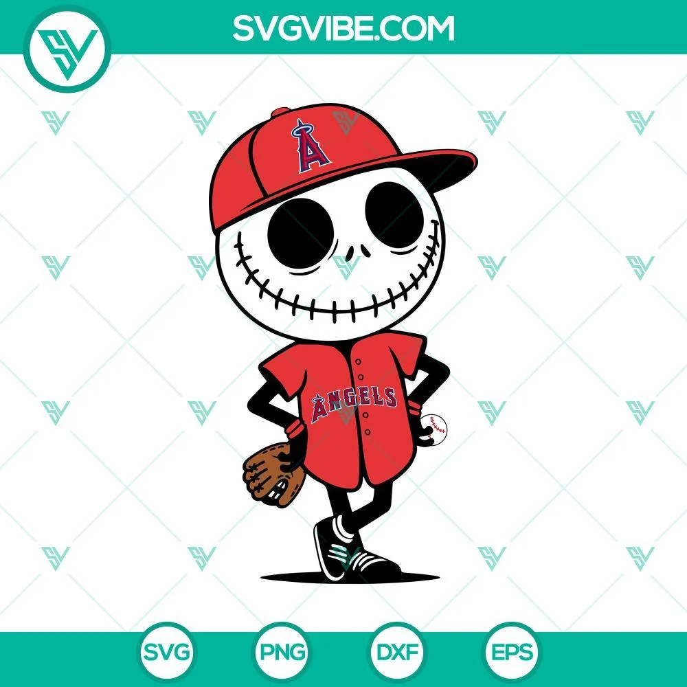 Baseball, Halloween, Sports, SVG Files, Jack Skellington LA Angels Baseball 1