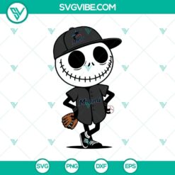 Jack Skellington Marlins Baseball SVG with Halloween theme for spooky Marlins fans. Great for DIY crafts.