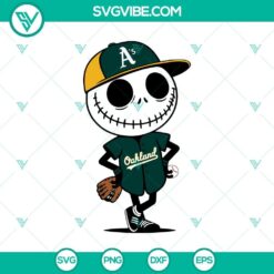 Jack Skellington Oakland A's Halloween baseball team logo design SVG and PNG for Halloween.