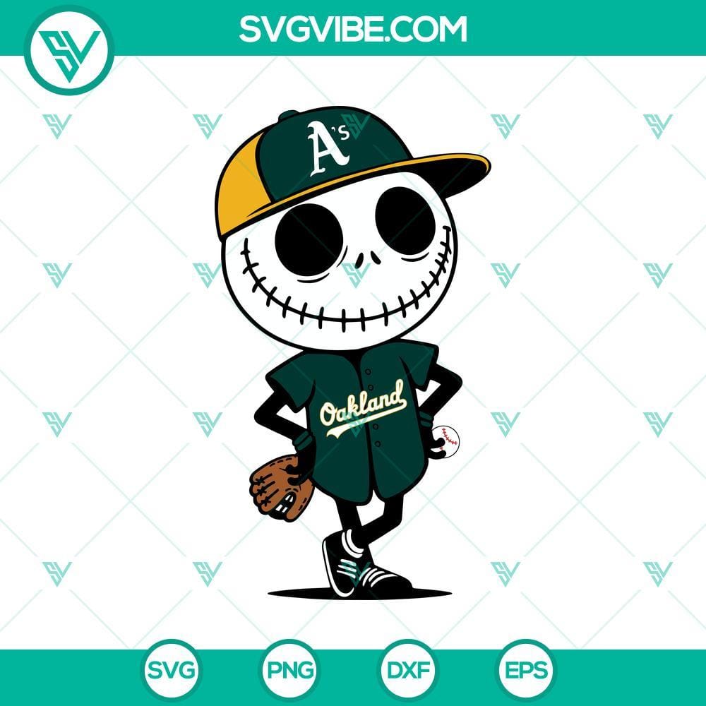 Jack Skellington Oakland A's Halloween Baseball SVG, PNG Jack Skellington Oakland A's Halloween baseball team logo design SVG and PNG for Halloween.