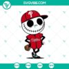 Jack Skellington Phillies Baseball Halloween SVG PNG design with spooky Jack Skellington wearing a Philadelphia Phillies baseball cap, perfect for Halloween.