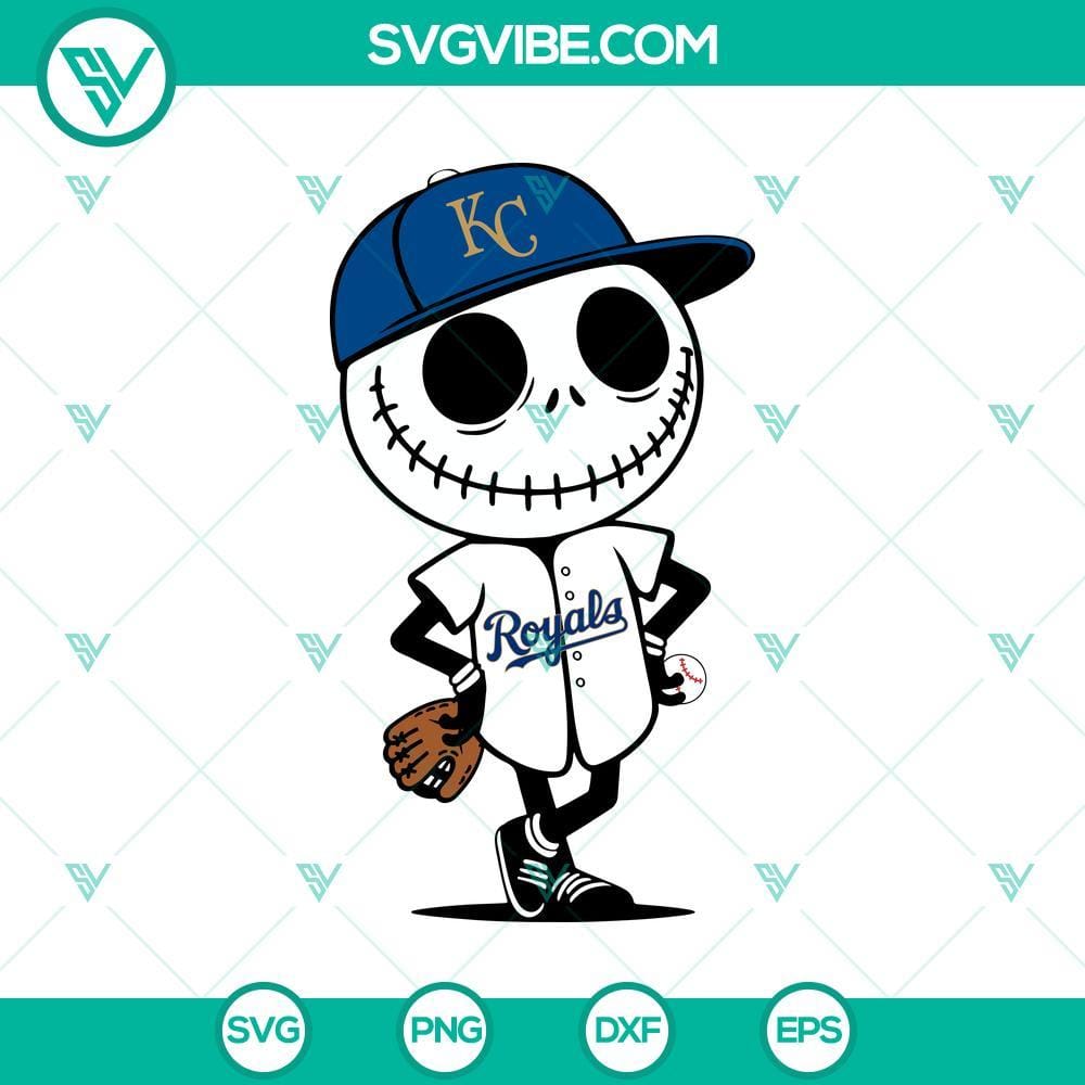 Kansas City Royals & Jack Skellington Halloween Baseball SVG/PNG Kansas City Royals and Jack Skellington Halloween baseball design SVG/PNG graphic for holiday enthusiasts.