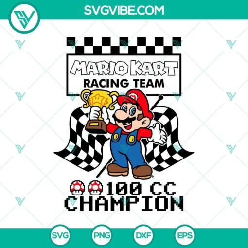 mario kart svg 100cc racing champ checkered flag design mockup