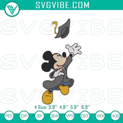 mickey grad cap embroidery patterns graduation files mockup