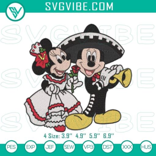 mickey minnie mexican celebration embroidery patterns mockup