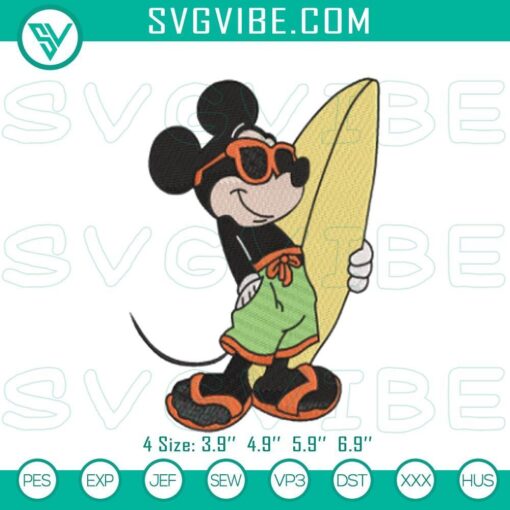 mickey surf beach summer embroidery patterns mockup