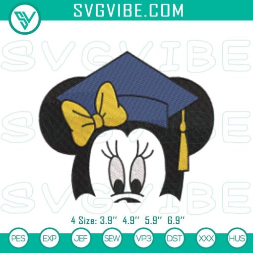 minnie mouse grad cap embroidery design files mockup