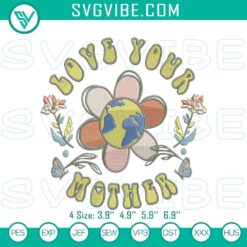 Mother Earth Love & Flower Earth Day embroidery files with eco-friendly stitch patterns for eco-conscious crafters.