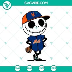 New York Mets Jack Skellington Halloween-themed baseball design in SVG and PNG formats for DIY projects and crafts.