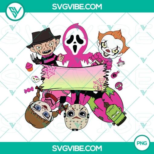 personalized halloween name png with pink horror characters mockup