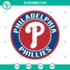 SVG file of Philadelphia Phillies baseball team logo, featuring iconic red "P" symbol on a blue background. Ideal for crafts and digital projects.