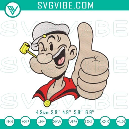 popeye sailor cartoon embroidery patterns designs mockup