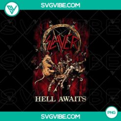 Slayer's "Hell Awaits" album cover and band logo PNG design.