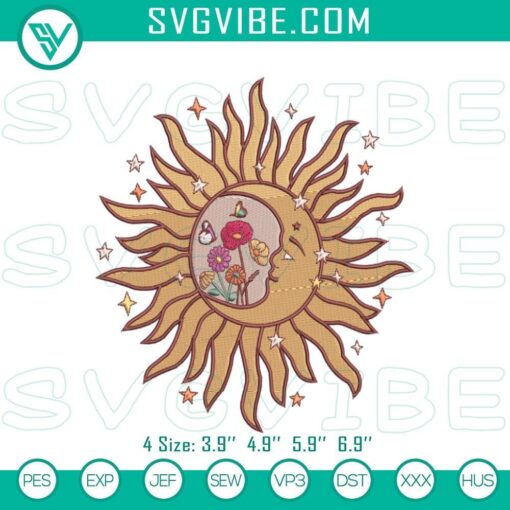 sun and moon floral embroidery patterns embroidery files mockup