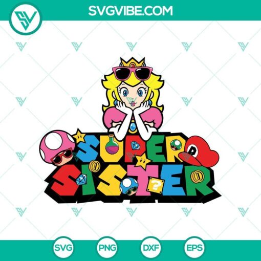 super sister princess peach svg in super mario theme mockup