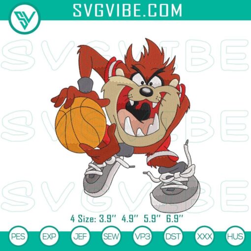 tasmanian devil taz basketball embroidery pattern looney tunes files mockup