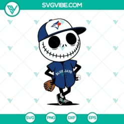 Jack Skellington Halloween baseball SVG PNG featuring Toronto Blue Jays logo in spooky design perfect for Halloween.