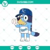 Bluey cartoon Kansas City Royals baseball SVG ideal for Cricut projects, featuring the MLB team's colors and logo.